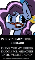 Size: 401x680 | Tagged: safe, oc, oc only, oc:beebarb, equestria daily, in memoriam, paying respect in comments, remembering beebarb, rest in peace
