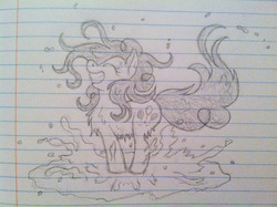 Size: 1280x956 | Tagged: safe, artist:petea-copine, pinkie pie, g4, female, lined paper, monochrome, rain, solo, traditional art