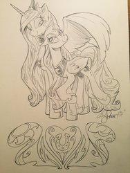 Size: 768x1024 | Tagged: safe, artist:andy price, princess celestia, princess luna, g4, monochrome, traditional art