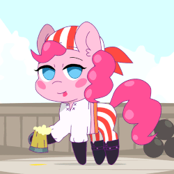 Size: 500x500 | Tagged: safe, artist:omegaozone, pinkie pie, g4, animated, bandana, cider, clothes, drunk, female, frame by frame, gif, pirate, solo
