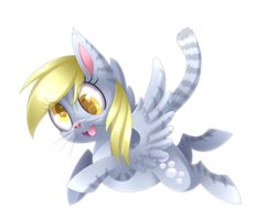 Size: 2661x2129 | Tagged: safe, artist:scarlet-spectrum, derpy hooves, cat, g4, catified, cute little fangs, fangs, female, flying, high res, open mouth, simple background, solo, species swap, transparent background