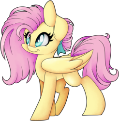 Size: 4612x4680 | Tagged: safe, artist:cutepencilcase, fluttershy, pegasus, pony, g4, absurd resolution, alternate hairstyle, cute, female, folded wings, mare, messy mane, shyabetes, simple background, smiling, solo, tail, transparent background, wings