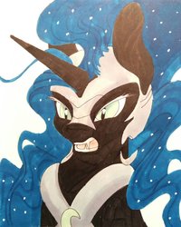 Size: 900x1125 | Tagged: safe, artist:moondaneka, nightmare moon, g4, female, growling, open mouth, solo, traditional art