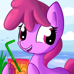 Size: 936x936 | Tagged: safe, artist:tjpones, berry punch, berryshine, earth pony, pony, g4, berrybetes, drink, female, food, solo, straw