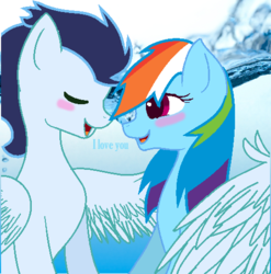 Size: 496x502 | Tagged: safe, artist:soarinrainbowdash3, rainbow dash, soarin', pony, g4, blushing, female, hug, male, ship:soarindash, shipping, straight, winghug