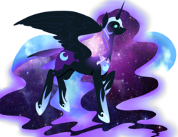Size: 1024x786 | Tagged: safe, artist:pinkiecitrine, nightmare moon, g4, female, flying, galaxy mane, smiling, solo