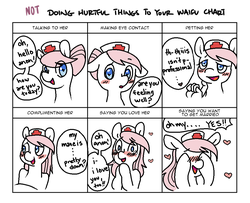 Size: 992x806 | Tagged: safe, artist:/d/non, nurse redheart, oc, oc:anon, g4, blushing, crying, cute, doing loving things, floppy ears, heart, heart eyes, heartabetes, mane down, meme, simple background, unprofessional, white background, wingding eyes