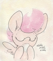 Size: 679x779 | Tagged: safe, artist:slightlyshade, scootaloo, g4, female, ice cube, nibbling, solo, traditional art