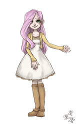 Size: 2616x4085 | Tagged: safe, artist:voodootonic, fluttershy, human, g4, clothes, cute, dress, female, humanized, light skin, smiling, solo