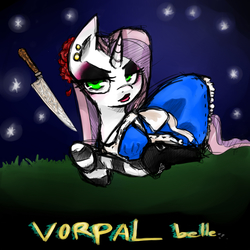 Size: 1700x1700 | Tagged: safe, artist:ayeletshemtov, sweetie belle, g4, alice: madness returns, parody, ponified, vorpal blade