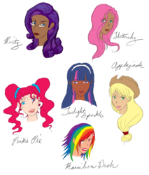 Size: 1550x1821 | Tagged: safe, artist:the-devil-butterfly, applejack, fluttershy, pinkie pie, rainbow dash, rarity, twilight sparkle, human, g4, dark skin, humanized, mane six