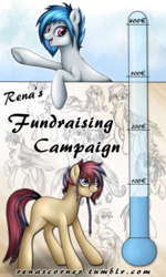 Size: 1800x3000 | Tagged: safe, artist:puggie, derpy hooves, dj pon-3, rarity, twilight sparkle, vinyl scratch, oc, oc:huyana, oc:rena heartstep, pegasus, pony, g4, female, fundmeter, fundraiser, happy, looking at you, mare, sketch, traditional art, wacom