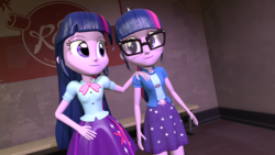 Size: 1920x1080 | Tagged: dead source, safe, artist:razethebeast, sci-twi, twilight sparkle, equestria girls, g4, my little pony equestria girls: legend of everfree, twilight's sparkly sleepover surprise, 3d, clothes, female, glasses, paradox, pleated skirt, self paradox, skirt, solo, source filmmaker, twilight sparkle (alicorn), twolight, wallpaper