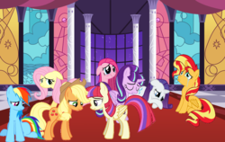 Size: 1024x646 | Tagged: dead source, safe, artist:wolfangelmoon, applejack, fluttershy, moondancer, pinkie pie, rainbow dash, rarity, starlight glimmer, sunset shimmer, alicorn, pony, unicorn, g4, alicornified, fanfic, moondancercorn, race swap, reaction image, sad, shimmercorn, starlicorn, that's the end of the series, the end, tragic