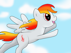Size: 3440x2568 | Tagged: safe, artist:mlpfimguy, oc, oc only, oc:tridashie, pegasus, pony, cloud, flying, happy, high res, sky, solo, treble clef