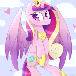 Size: 1000x1000 | Tagged: dead source, safe, artist:ultrard, princess cadance, alicorn, pony, g4, colored pupils, female, flying, heart, mare, solo