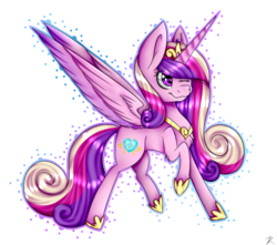 Size: 1089x963 | Tagged: safe, artist:zakremciajkamala, princess cadance, g4, chest fluff, female, one eye closed, raised hoof, simple background, solo, transparent background, wink