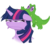 Size: 4102x4053 | Tagged: safe, artist:pimander1446, artist:starbolt-81, gummy, twilight sparkle, pony, g4, absurd resolution, duo, simple background, transparent background, twilight sparkle is not amused, unamused, vector