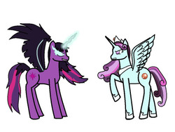 Size: 400x300 | Tagged: safe, artist:hayley566, principal abacus cinch, twilight sparkle, alicorn, pony, equestria girls, g4, alternate universe, duo, equestria girls ponified, fight, midnight sparkle, ponified, queen cinch, simple background, twilight is anakin, twilight sparkle (alicorn), white background