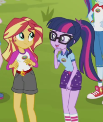 Size: 448x531 | Tagged: safe, screencap, sci-twi, sunset shimmer, twilight sparkle, equestria girls, g4, my little pony equestria girls: legend of everfree, converse, cropped, ponytail, shoes