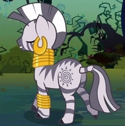 Size: 410x412 | Tagged: safe, screencap, zecora, zebra, g4, magic duel, butt, cropped, everfree forest, female, plot, solo