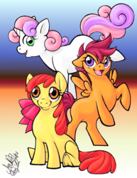 Size: 1179x1528 | Tagged: safe, artist:soranoryu, apple bloom, scootaloo, sweetie belle, g4, cutie mark crusaders