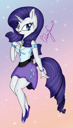 Size: 1024x1785 | Tagged: safe, artist:pvrii, rarity, anthro, g4, breasts, cleavage, clothes, equestria girls outfit, female, legs, sash, shoes, skirt, solo, watermark