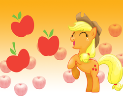 Size: 1280x1024 | Tagged: safe, artist:togekisspika35, applejack, g4, eyes closed, female, rearing, solo, wallpaper