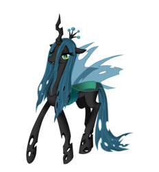 Size: 1680x1807 | Tagged: safe, artist:mondlichtkatze, queen chrysalis, changeling, changeling queen, g4, crown, female, jewelry, looking at you, regalia, simple background, smiling, solo, transparent background, walking