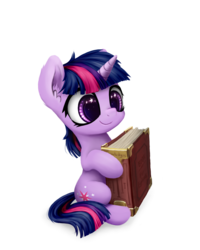 Size: 1064x1329 | Tagged: safe, artist:inowiseei, twilight sparkle, g4, book, ear fluff, female, filly, filly twilight sparkle, solo, starry eyes, wingding eyes