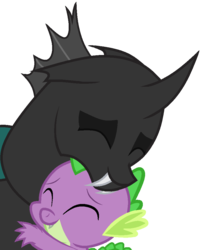 Size: 862x1000 | Tagged: safe, artist:unbiased philosopher, spike, thorax, changeling, g4, the times they are a changeling, cute, eyes closed, floppy ears, hug, simple background, smiling, transparent background, vector, vector trace