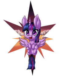 Size: 1896x2368 | Tagged: safe, artist:itresad, twilight sparkle, alicorn, pony, g4, chibi, cloud, cute, female, floating, happy, open mouth, simple background, sky, solo, transparent background, twiabetes, twilight sparkle (alicorn)