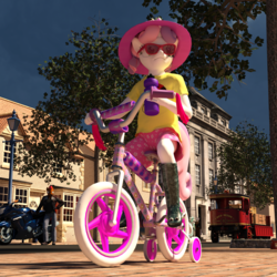 Size: 2000x2000 | Tagged: safe, artist:tahublade7, sweetie belle, anthro, plantigrade anthro, g4, 3d, badass, bicycle, boots, cute, daz studio, diasweetes, hat, high res, sunglasses