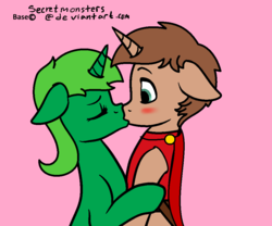 Size: 1000x830 | Tagged: safe, artist:lullabyprince, oc, oc only, oc:heroic armour, oc:lime dream, pony, unicorn, base used, blushing, female, floppy ears, horn, kiss on the lips, kissing, male, oc x oc, shipping, straight, surprise kiss, surprised, unicorn oc