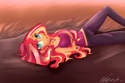 Size: 1024x683 | Tagged: dead source, safe, artist:wubcakeva, sunset shimmer, equestria girls, g4, breasts, cleavage, clothes, cute, female, shimmerbetes, solo, tank top