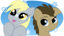 Size: 3840x2160 | Tagged: safe, artist:heiwa98, derpy hooves, doctor whooves, time turner, pegasus, pony, g4, female, heart, high res, male, mare, ship:doctorderpy, shipping, snow, snowfall, straight, tongue out