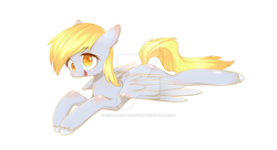 Size: 1024x557 | Tagged: safe, artist:nicolelighting1118, derpy hooves, pegasus, pony, g4, female, mare, prone, simple background, solo, watermark