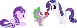 Size: 3585x1308 | Tagged: safe, artist:porygon2z, rarity, spike, starlight glimmer, dragon, pony, unicorn, g4, crying, female, fire ruby, male, mare, s5 starlight, ship:sparity, shipping, shipping denied, simple background, straight, transparent background, vector