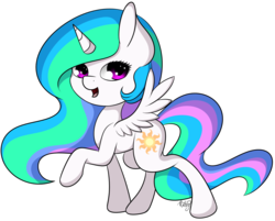 Size: 1024x823 | Tagged: safe, artist:iamartsdesire, princess celestia, pony, g4, chibi, female, mare, simple background, solo, spread wings, transparent background