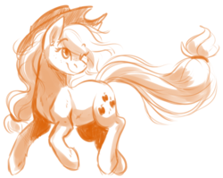 Size: 720x573 | Tagged: safe, artist:fizzy-dog, applejack, g4, female, monochrome, solo