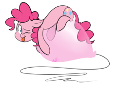 Size: 3000x2108 | Tagged: safe, artist:befishproductions, pinkie pie, g4, balloon, balloon riding, cute, female, high res, one eye closed, signature, simple background, solo, that pony sure does love balloons, tongue out, transparent background, wink