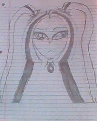 Size: 383x479 | Tagged: safe, artist:jmaster99, aria blaze, equestria girls, g4, lined paper, monochrome, photo, portrait, traditional art