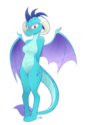 Size: 2566x3510 | Tagged: safe, artist:b-epon, princess ember, dragon, anthro, g4, belly, blushing, breasts, busty princess ember, cute, dragoness, emberbetes, featureless breasts, featureless crotch, female, high res, lizard breasts, solo