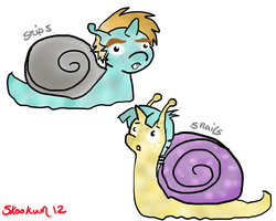 Size: 1000x800 | Tagged: safe, artist:skookum, snails, snips, original species, snail, snail pony, g4, duo, pun, snailified, species swap