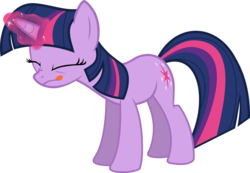 Size: 4343x3000 | Tagged: safe, artist:thorinair, twilight sparkle, pony, unicorn, g4, it's about time, .svg available, :q, eyes closed, female, full body, glowing, glowing horn, high res, horn, magic, mare, multicolored mane, multicolored tail, nose wrinkle, simple background, solo, standing, tail, tongue out, transparent background, unicorn twilight, vector