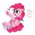 Size: 455x455 | Tagged: safe, artist:aureai, pinkie pie, pony, g4, chest fluff, cute, diapinkes, feather, female, floppy ears, magic, offscreen character, solo, tickling