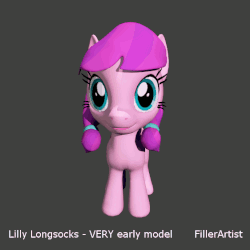 Size: 562x562 | Tagged: safe, artist:fillerartist, lily longsocks, hedgehog, g4, 3d, adorasocks, animated, blender, braid, butt, cute, female, filly, foal, lilydorable, pigtails, plot, rotation, solo, wip