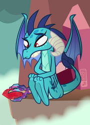 Size: 720x1000 | Tagged: safe, artist:dm29, princess ember, dragon, g4, bloodstone scepter, claws, dragon lord ember, feet, female, sitting, solo