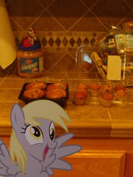 Size: 2400x3200 | Tagged: safe, artist:judgementmaster, derpy hooves, pegasus, pony, g4, carton, female, food, irl, mare, muffin, pan, photo, ponies in real life, vector