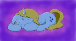 Size: 1784x965 | Tagged: safe, artist:theshadowscale, oc, oc only, pony, unicorn, floppy ears, revision, sleeping, solo